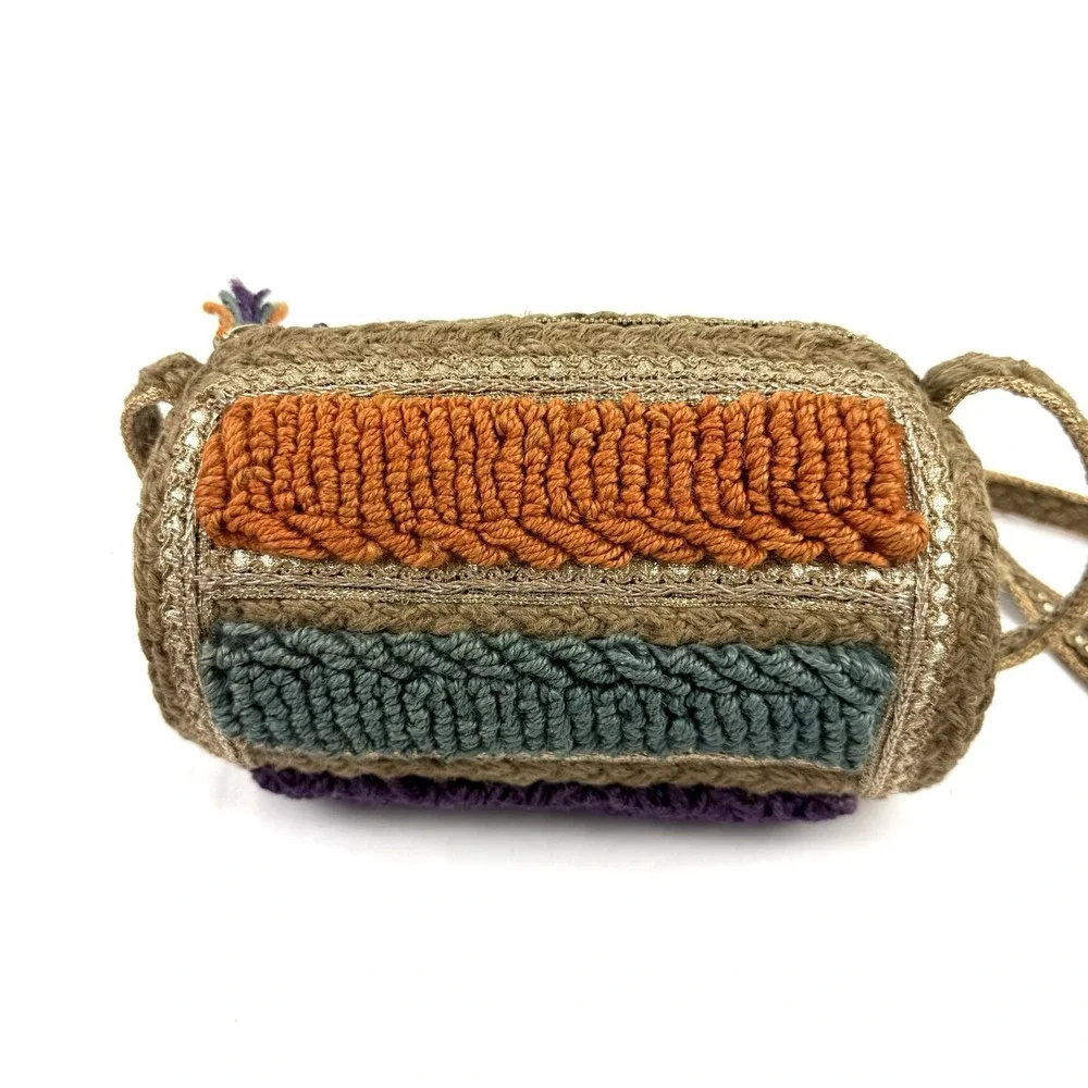 Free People Be Boho Handbag Raffia Straw Barrel Colorful Festival Side Mirrors